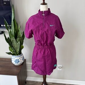 Nike Swooch Hot Purple Half-Zip Dress with Elastic Waist - Vintage Inspired